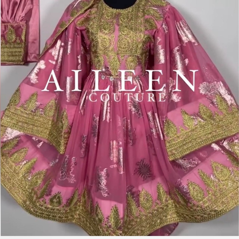 Pink and gold Aileen couture afghan dress